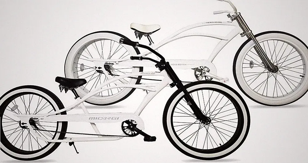 26" Fat Tires Wheels Steel Frame Stretch Cruiser White Bike Single Speed Bicycle