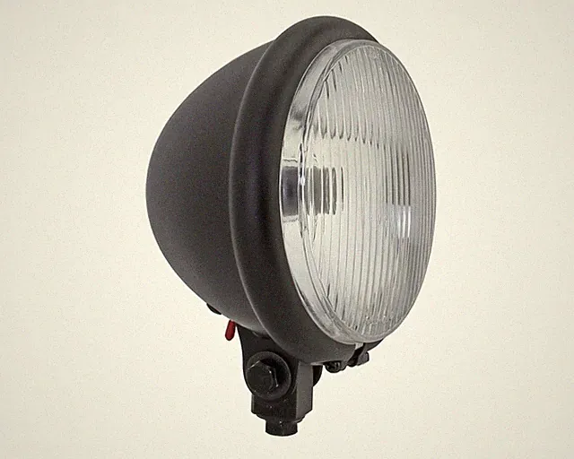 5" LONG GENUINE LOWRIDER STEEL BICYCLE BATES HEAD LIGHT LED IN METALIC BLACK.