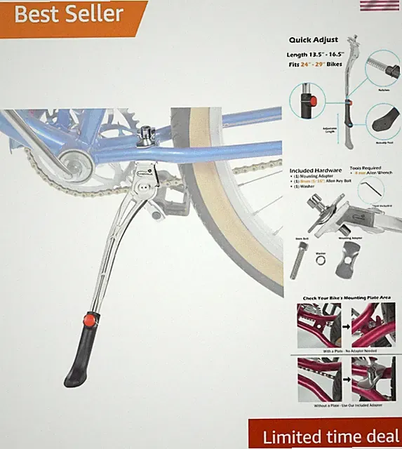 Bike Kickstand Center Mount Adjustable Aluminum Cruiser Mountain Road 24-29 Inch