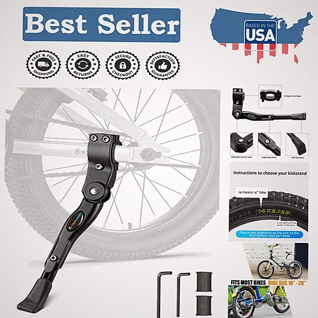 Kids Bicycle Kickstand, Fits 16-20 Inch Bikes - Adjustable & Collapsible Design