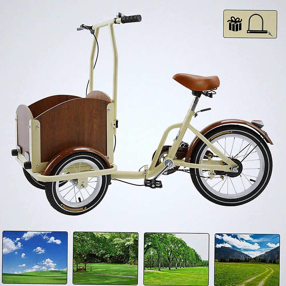 NEW Folding Pet Dog Bicycle Cart Reverse Three-wheel Bike Beige!