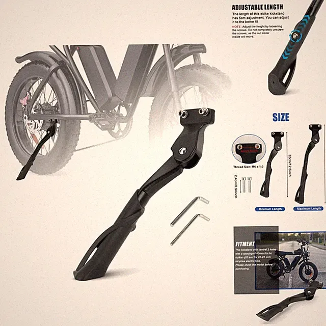 Non-Slip Ebike Kickstand for 20-22 Inch Electric Dirt Bike Adjustable Rear Mount