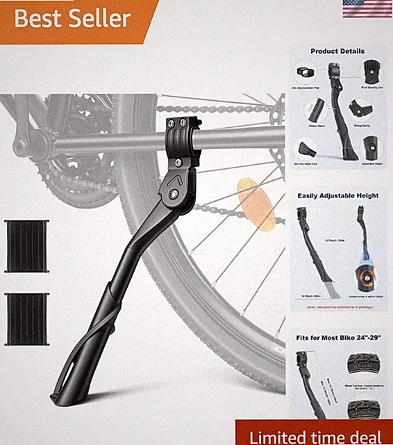 Reliable Adjustable Kickstand for Adult Bicycles – Perfect for 24” to 29” Models
