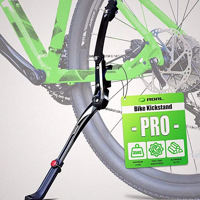 Sturdy Height Adjustable Bicycle Kickstand with Non-Slip Rubber Foot - 26''-29''