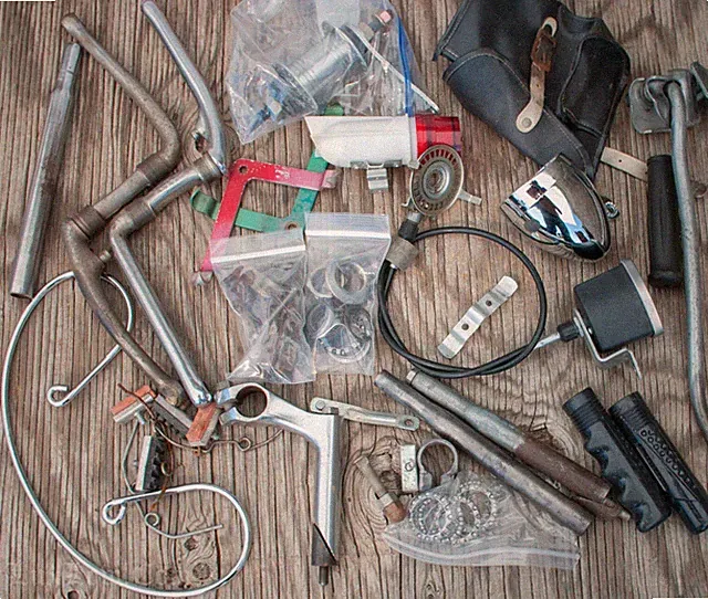 Vintage Bicycle PARTS 1 Crank Stem Light Grips Hub Seatpost Schwinn Cruiser Bike